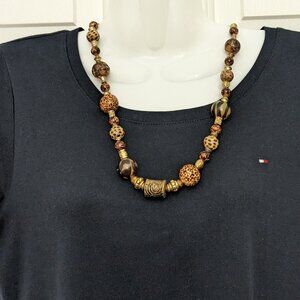 Vintage Necklace Multi-Strand Bib Brown
